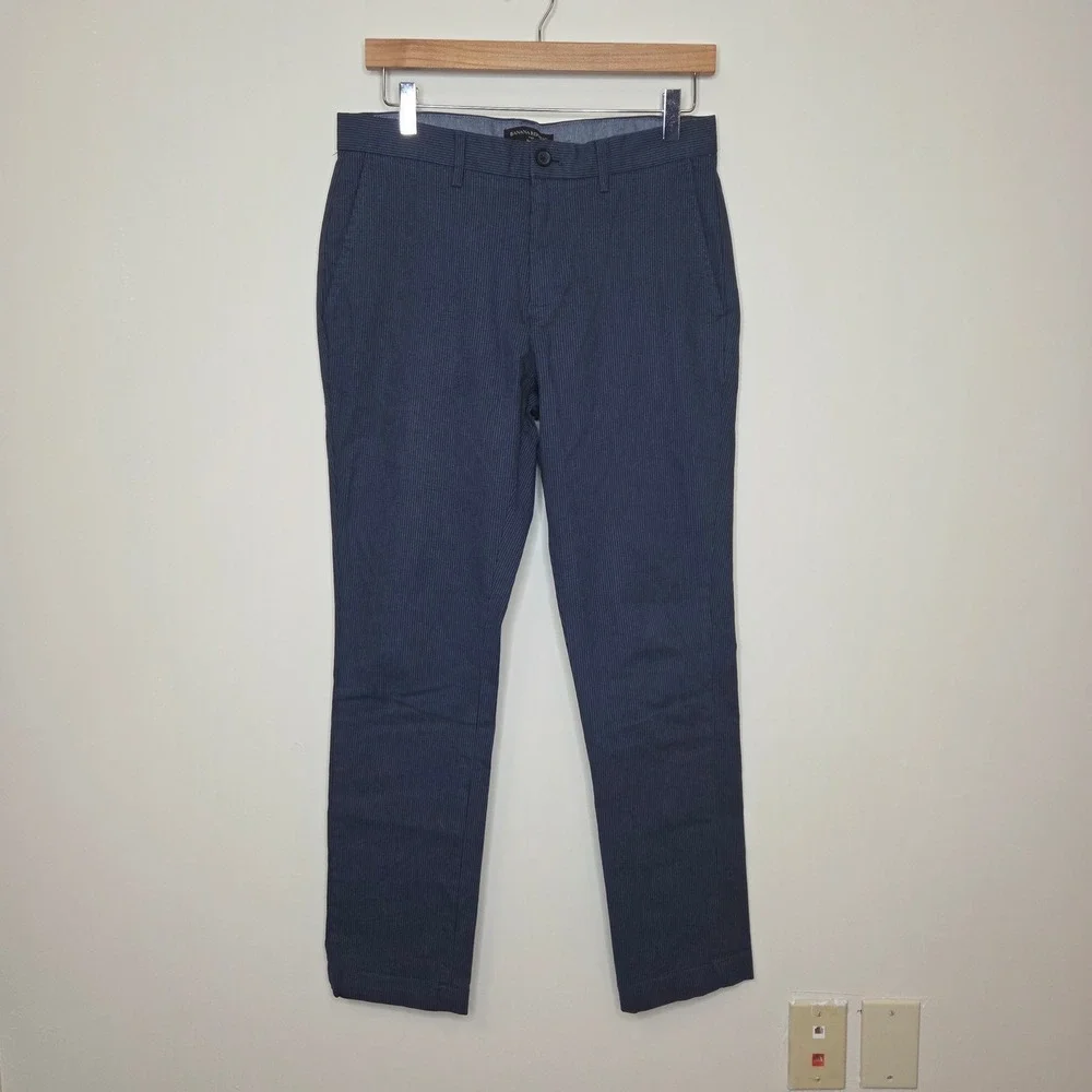 Banana Republic Slim Fit Chinos‎ Navy Blue Micro Stripe Pants Mens 30x30 Stretch